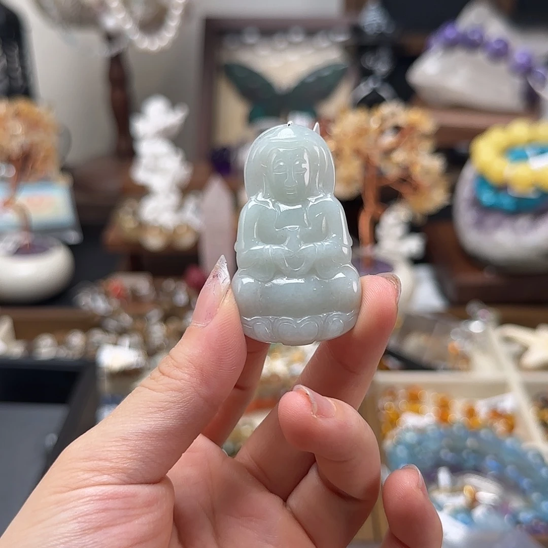 吊坠(不含链)未镶嵌翡翠缅料翡翠观音吊坠