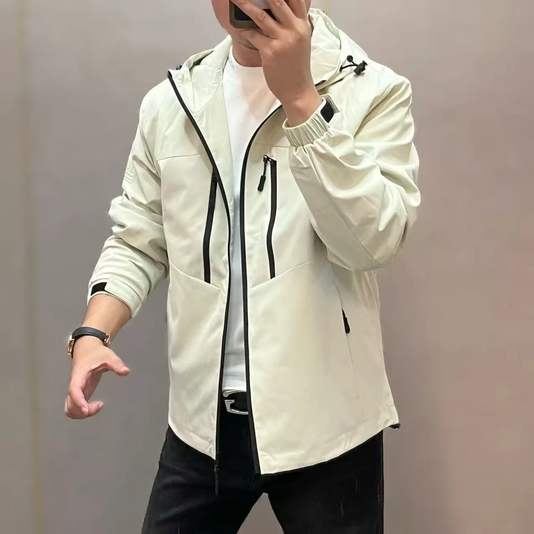 新款高端男士时尚休闲纯色连帽夹克外套1659