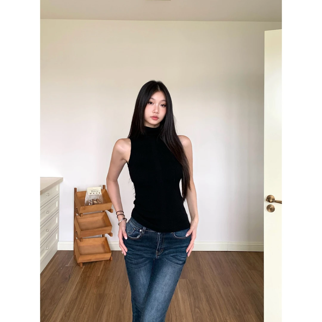 withmin凉皮 阁楼派对 挂脖无袖中领辣妹收腰工装背心女2523593