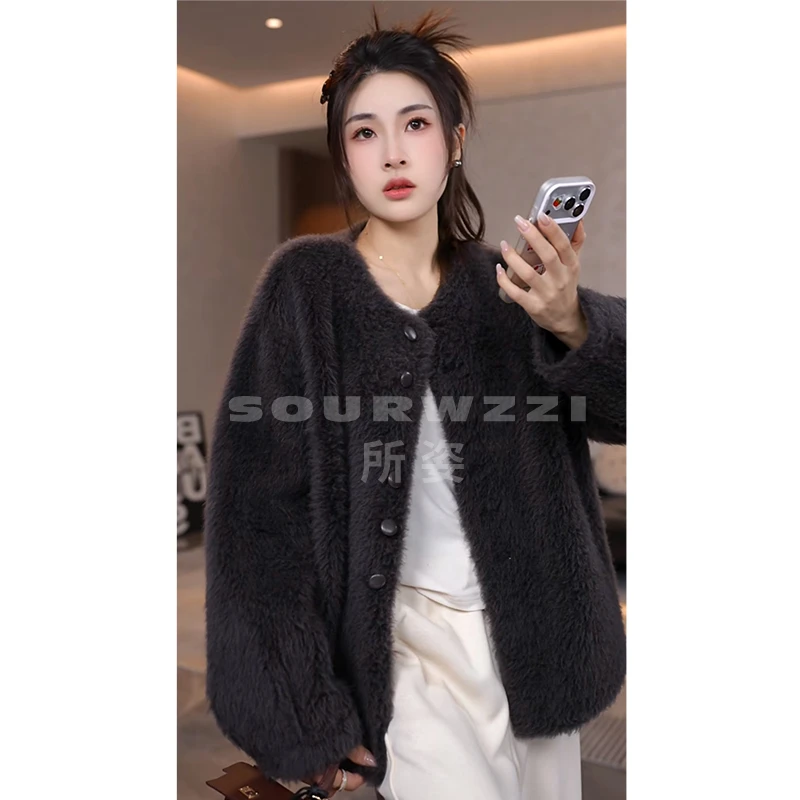 SOURWZZI/所姿新款轻奢羊毛拉绒冬季时尚休闲女士外套SZ-25652
