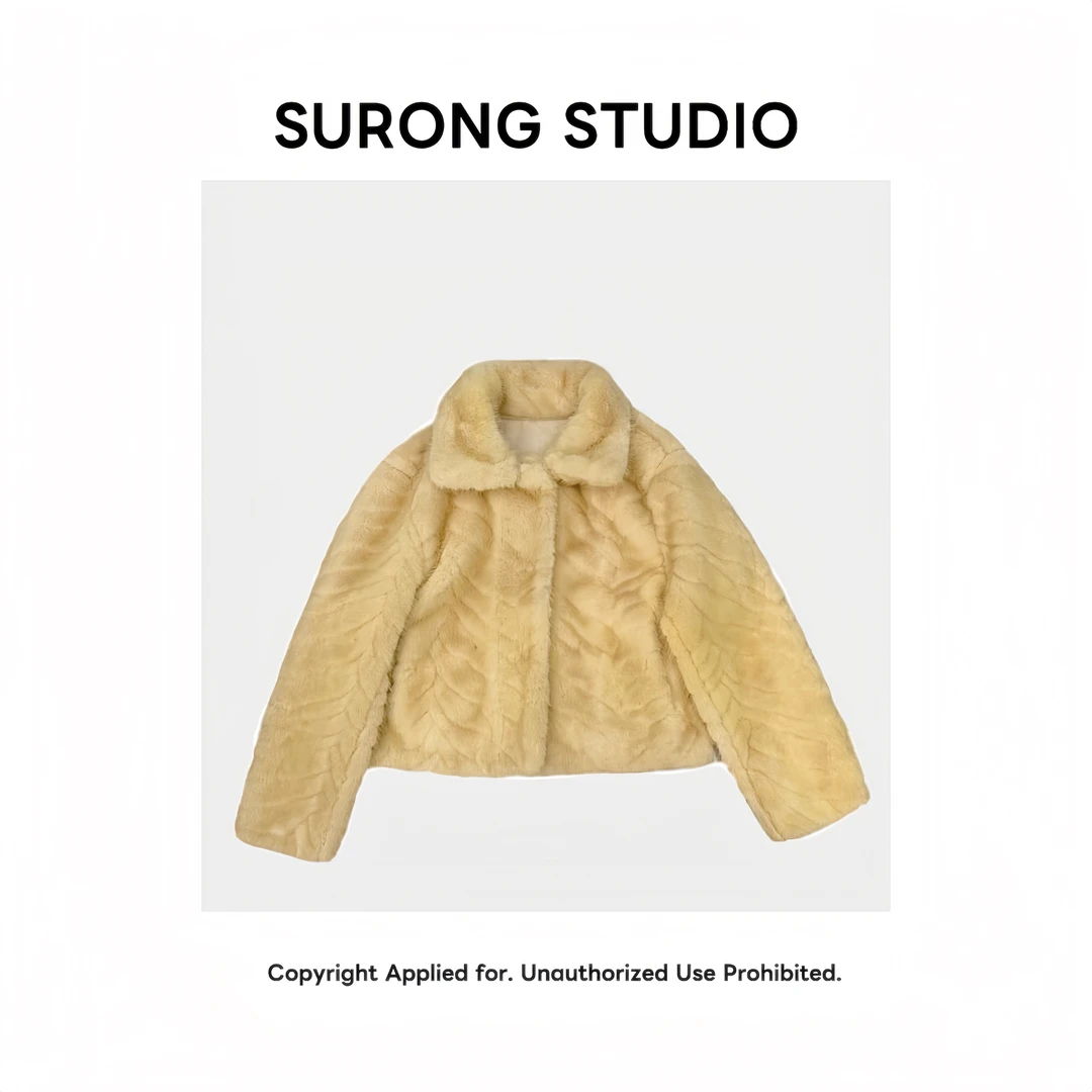 人造皮草 Surong苏荣韩系高级感金叶貂环保皮草外套冬季新款上衣
