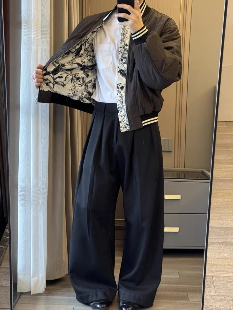 褶皱肌理水墨画内衬棉衣男女秋冬季美式双面穿宽松保暖棉服外套潮