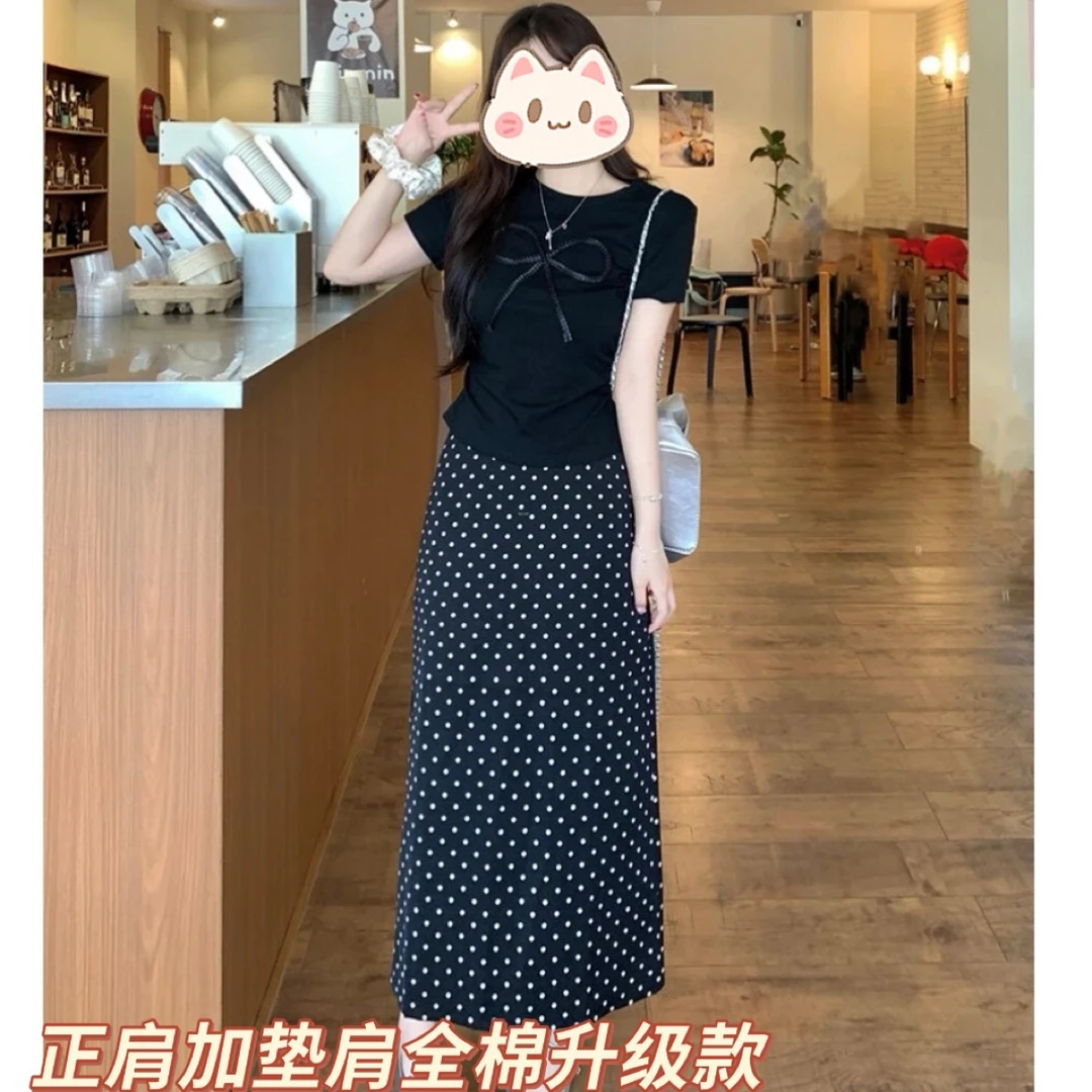 全棉正肩设计自带腰身波点套装裙显瘦版