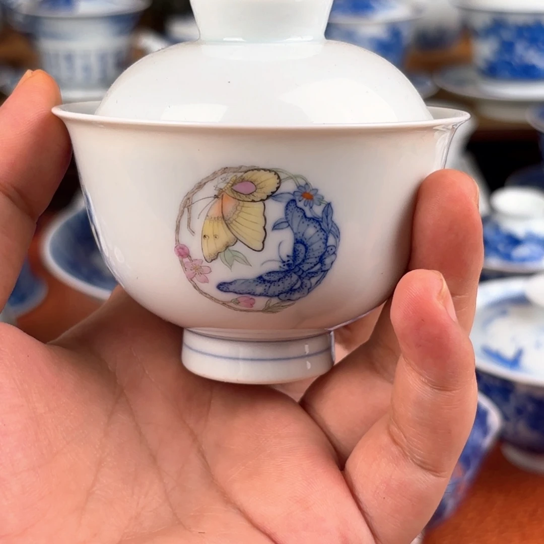 景雨工坊 景德镇纯手工手绘盖碗