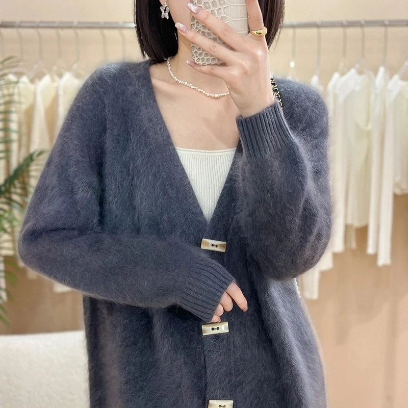 100%纯山羊绒拉绒百搭宽松气质韩版加厚羊绒衫轻奢秋冬宽松型长款