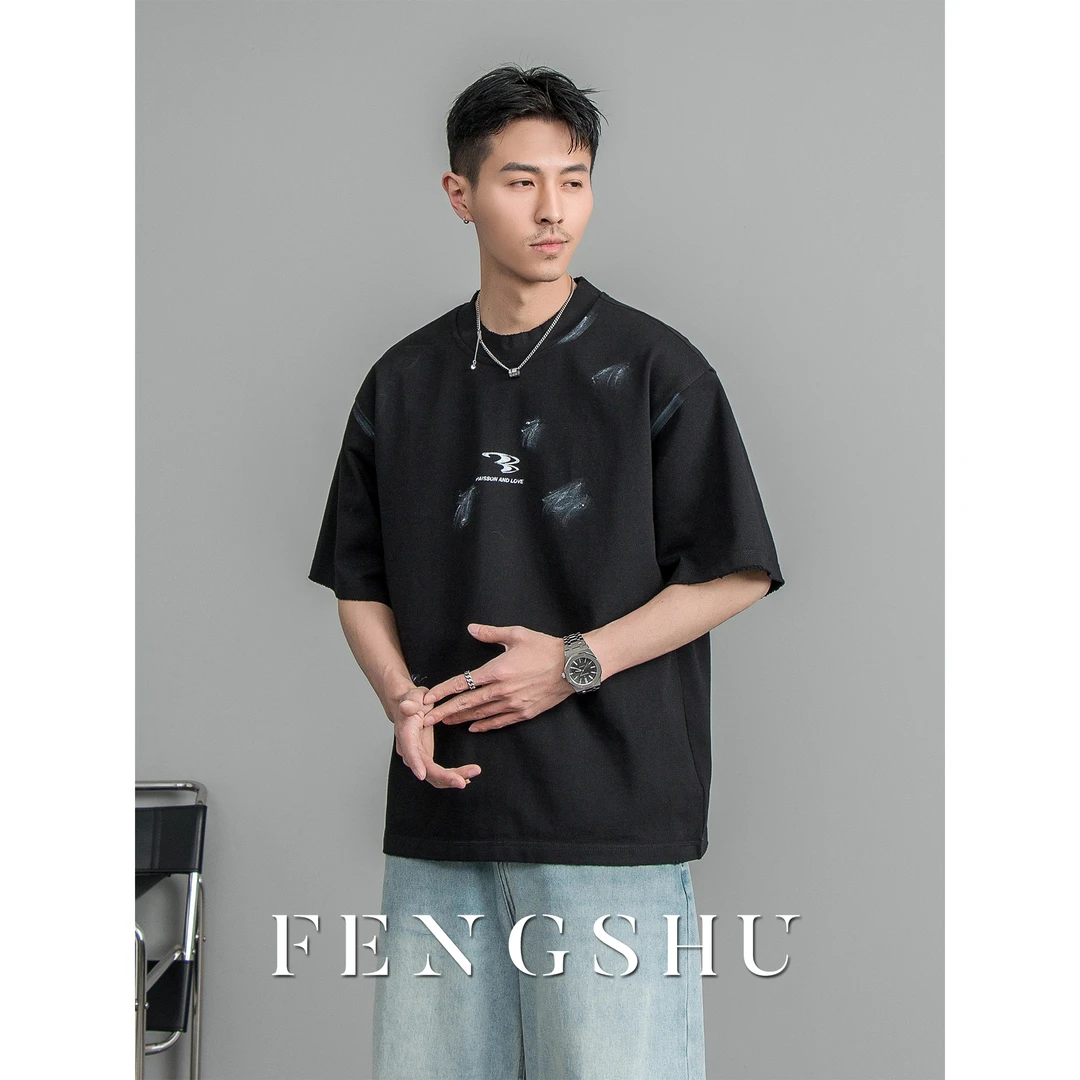 【清仓款】夏季重磅320g 纯棉半袖宽松T恤圆领短袖潮流休闲t恤上衣