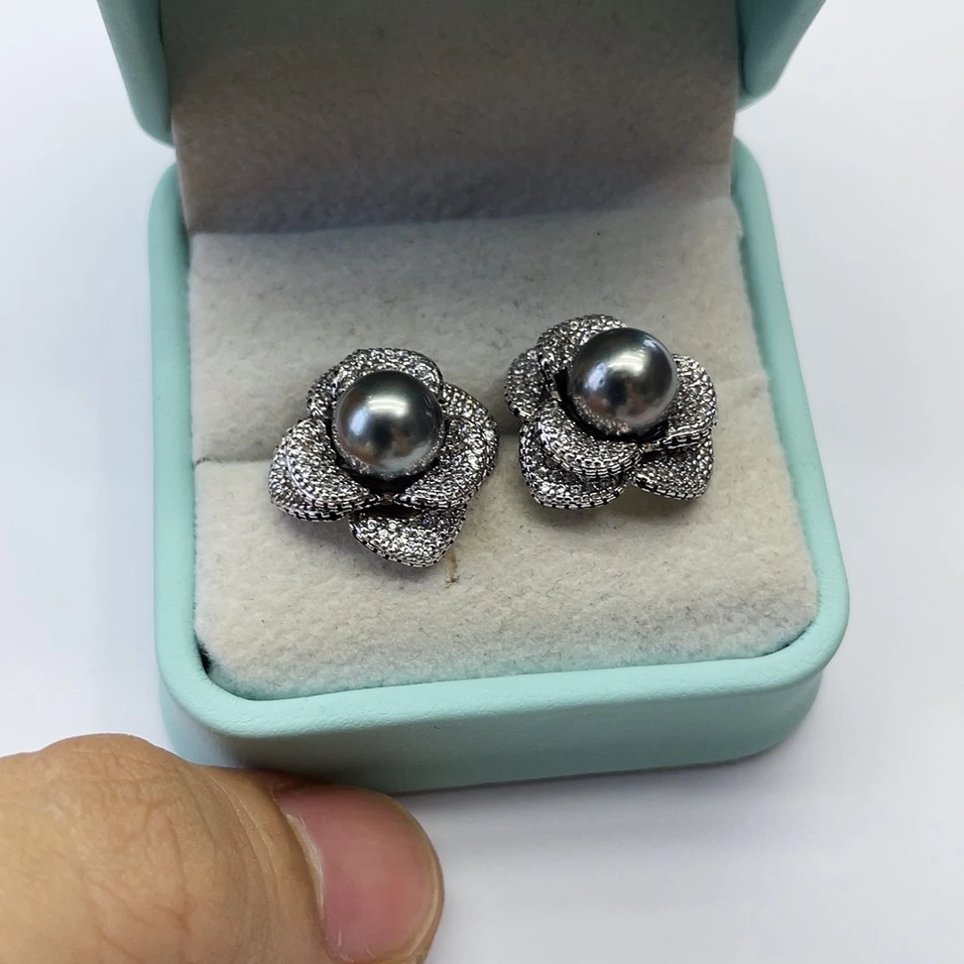 银S925镶嵌海水珍珠耳饰