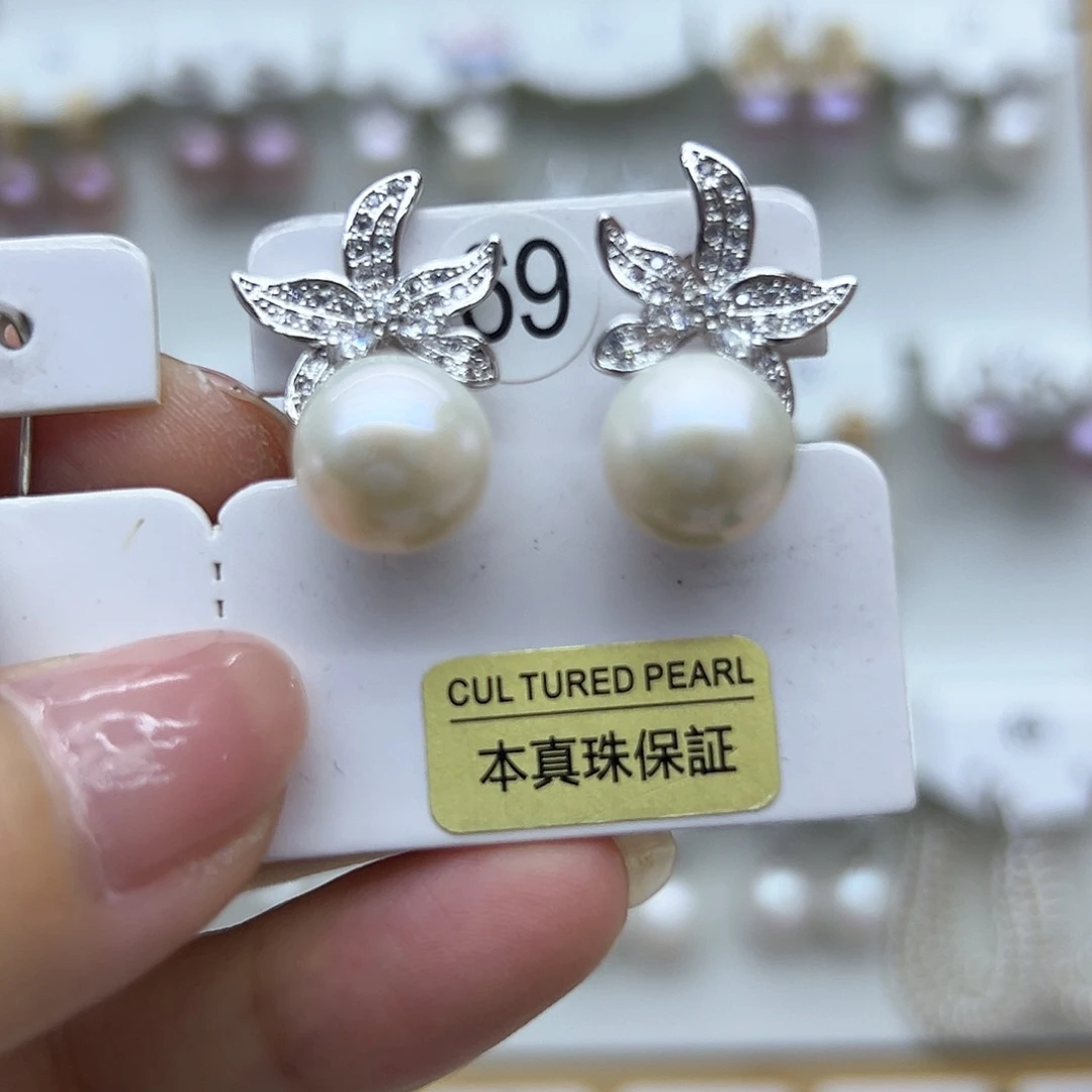 银S925镶嵌淡水珍珠耳饰