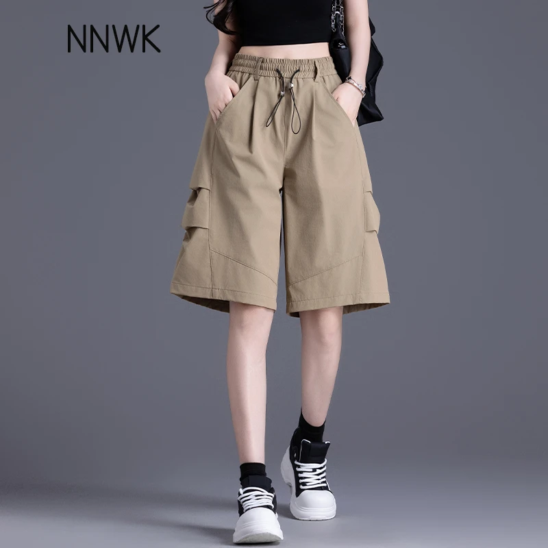 卡其色休闲短裤女款2025爆款夏季薄款工装风五分裤女宽松阔腿中裤