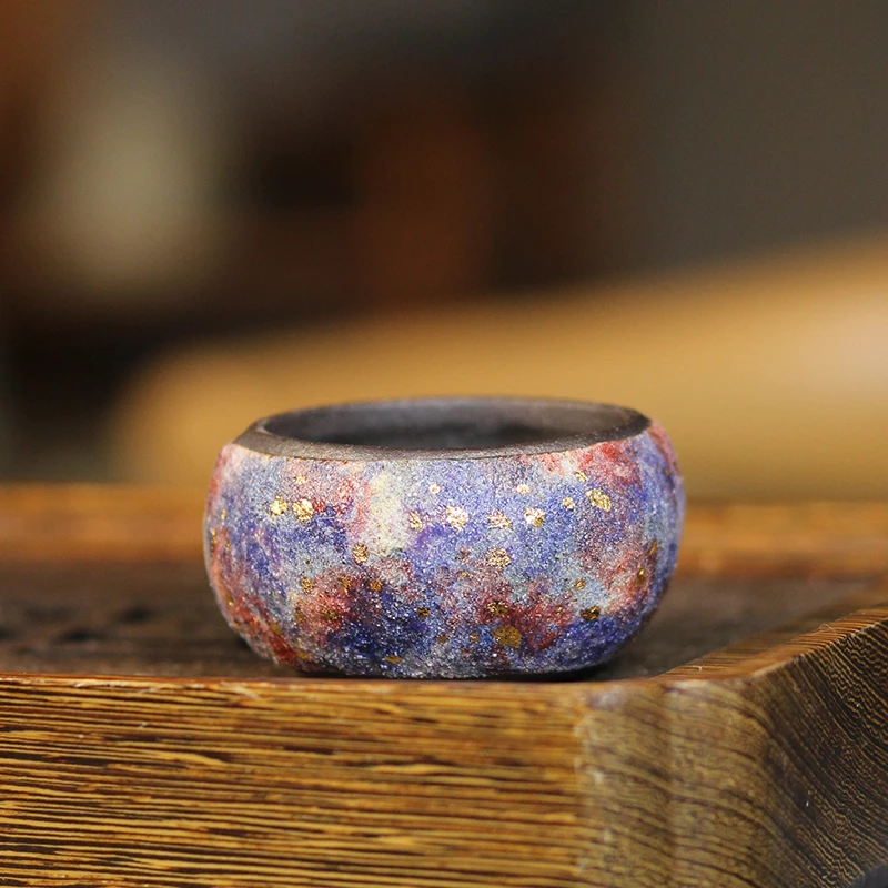 岩矿彩陶盏杯手作茶杯精美品茗杯家用高越陶瓷茶盏品茗单茶具粗陶