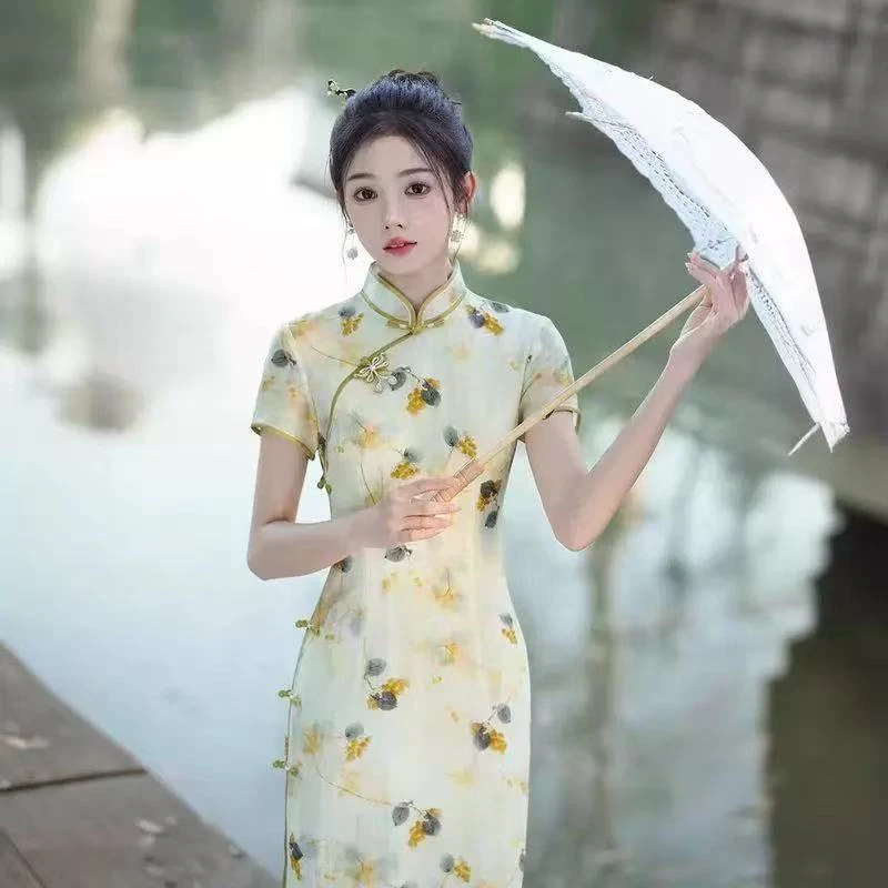 1046 柠檬黄 【硕果】缠结 旗袍