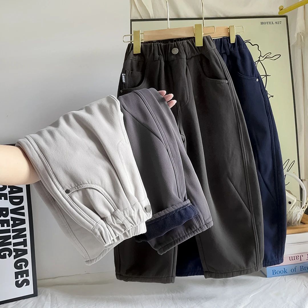 檬贝仔【水洗棉520g加厚幂幂绒】25秋冬气质男女童宽松弯刀裤-2570