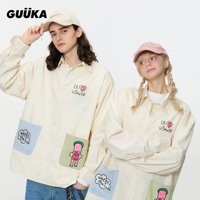 【高维蔓同款】潮牌奶黄色小粉猴长袖衬衫榻榻米刺绣外套宽松C60999