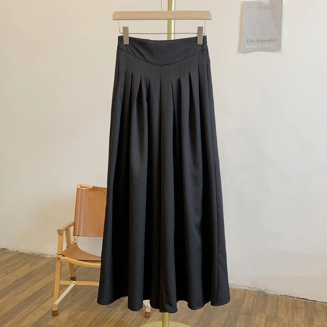 墨色烟华Y2572半松紧腰侧拉链宽松阔腿裤