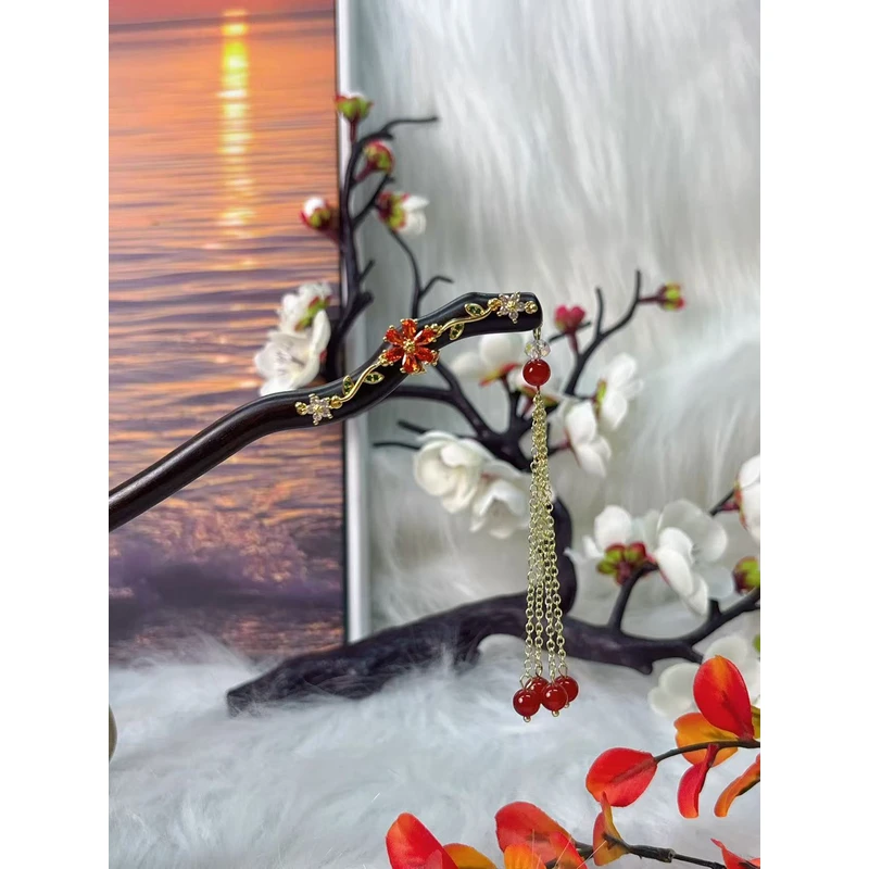 炑歌K347单簪红色流苏款18公分发簪