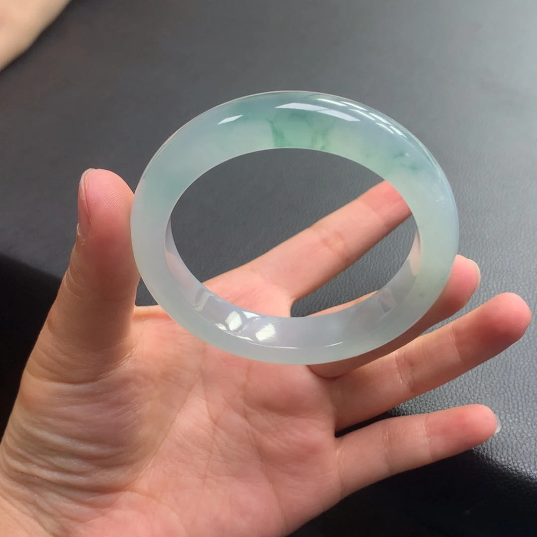 翡翠未镶嵌手镯38号53.4正毕业蓝飘花性价比强推