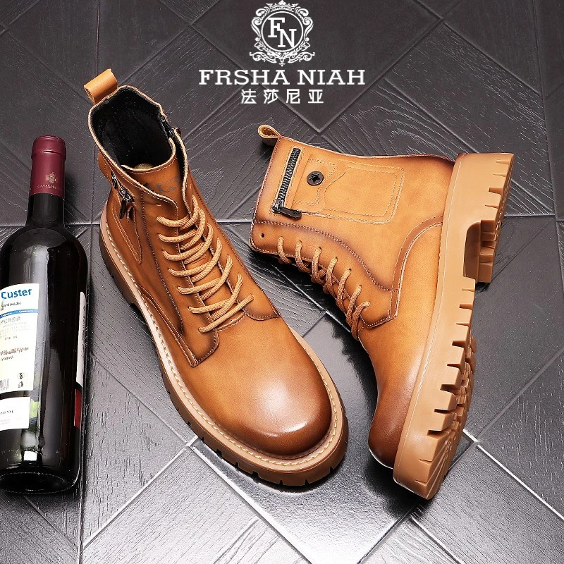 法莎尼亚男士英伦增高马丁靴时尚休闲百搭潮流男鞋秋冬厚底高帮靴