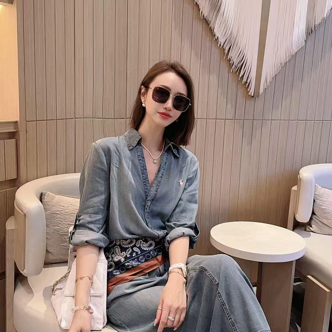 熙薇【倾城月光】2025春季新款休闲设计师超薄天-丝牛仔连衣裙H2721
