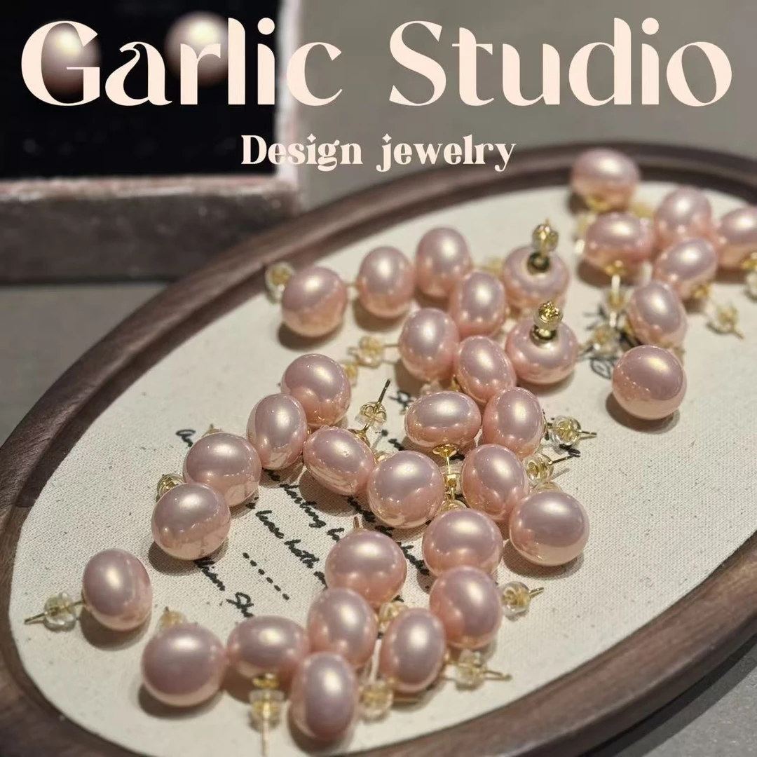 925银耳饰 <Garlic Studio> 粉嘟嘟 - 超显脸小!粉光面包珠