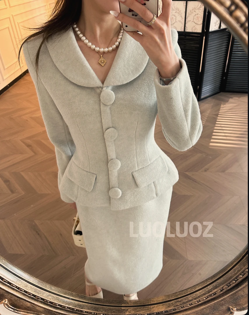 【现货】LUOLUOZ【雾入松林】绵羊毛绝美假两件收腰长款连衣裙JF567