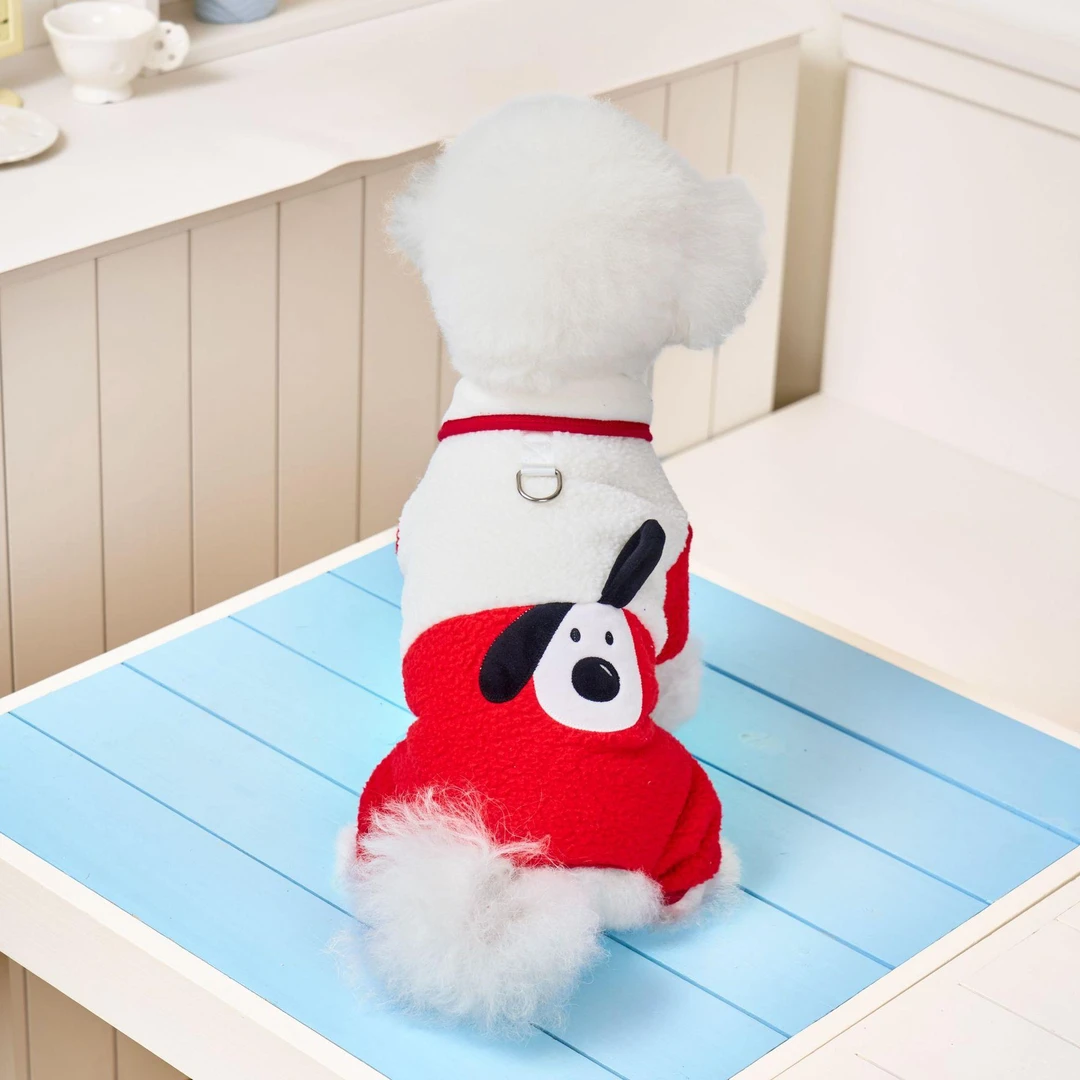 狗狗衣服秋冬季小型犬雪纳瑞泰迪比熊冬季可牵引保暖羊羔绒四脚衣