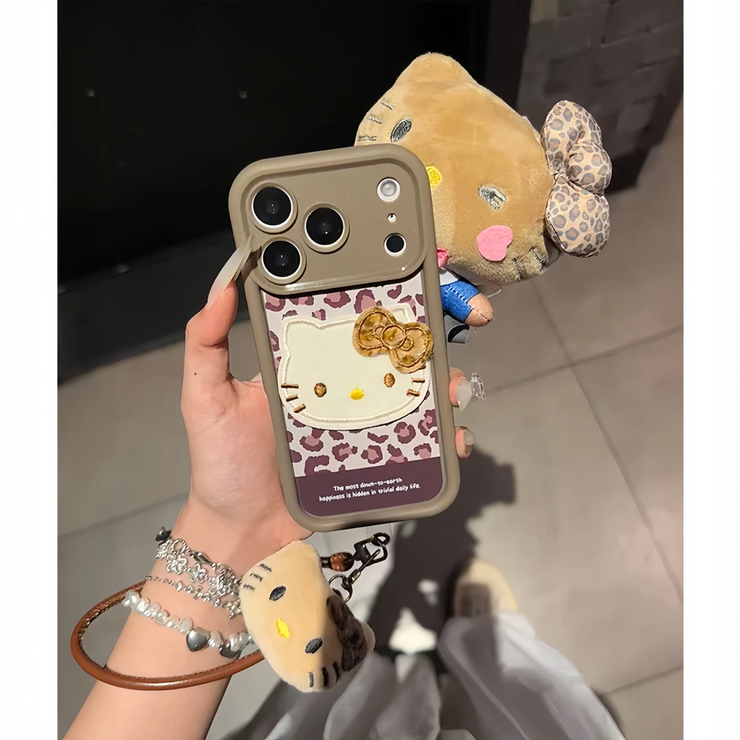 复古美拉德豹纹KT适用苹果16/17华为P70挂绳手机壳vivo小米oppo女