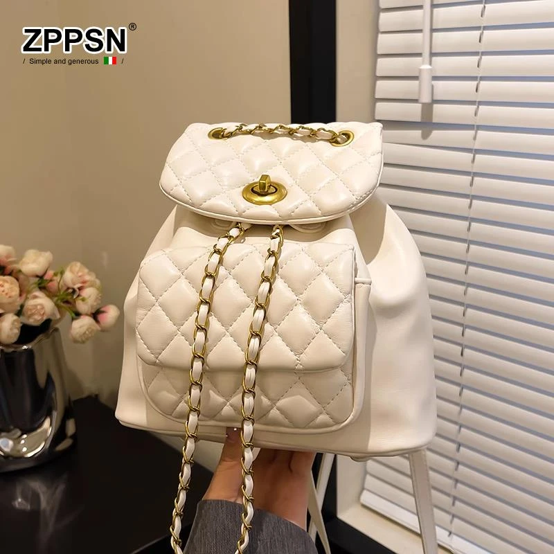 ZPPSN夏季菱格双肩包女小众设计感包包女款爆款小双肩包女款