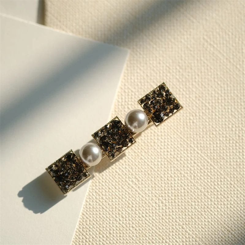 时尚水晶珍珠鸭嘴夹刘海一字夹侧边碎发发夹简约百搭发饰发卡
