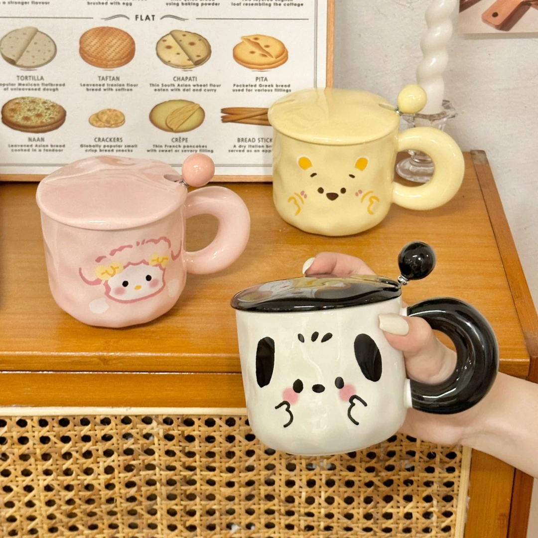 水杯可爱高颜值女生杯子带盖带勺子陶瓷情侣款马克杯办公室咖啡杯