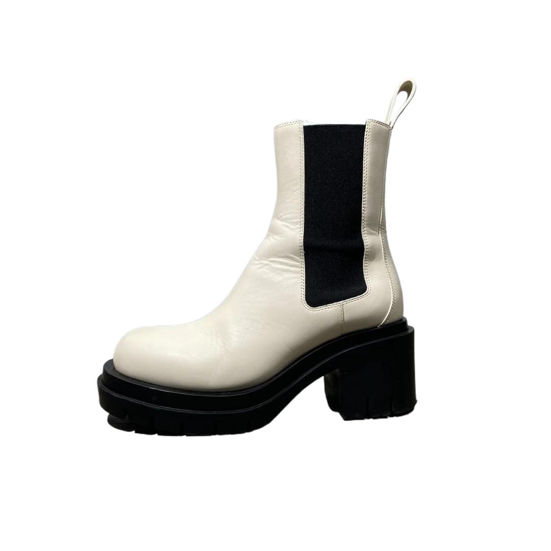 95新 BOTTEGA VENETA/葆蝶家 36码 白色厚底粗跟短靴  re9220