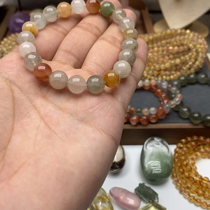 水晶手链未镶嵌七彩兔毛