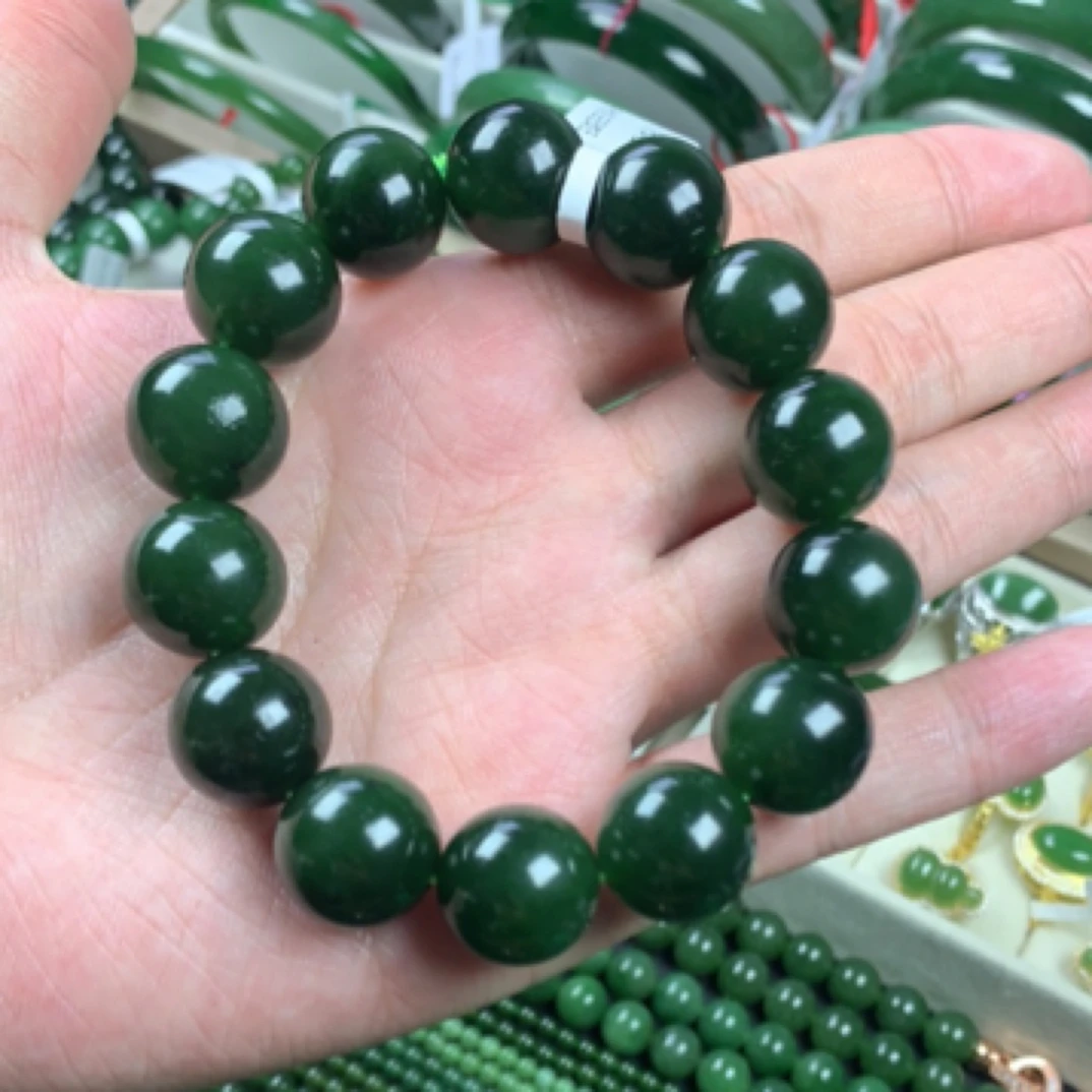 和田玉碧玉手串卡16菠菜绿