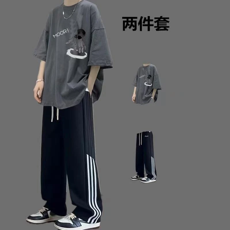 夏季短袖t恤套装潮流男装一套搭配运动长裤痞帅气学生休闲两件套