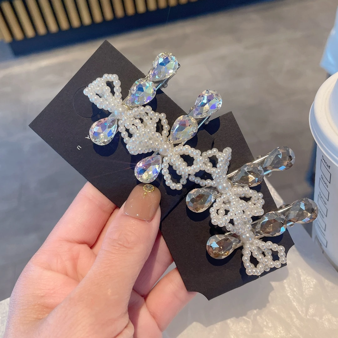 夏季珍珠蝴蝶结鸭嘴夹小发夹发卡简约碎发夹刘海夹侧边夹碎发卡子