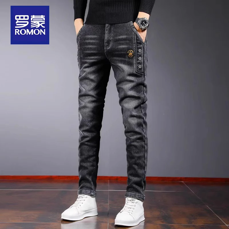 罗蒙牛仔裤男款春秋款潮流修身直筒男裤2025新款高端男士休闲长裤