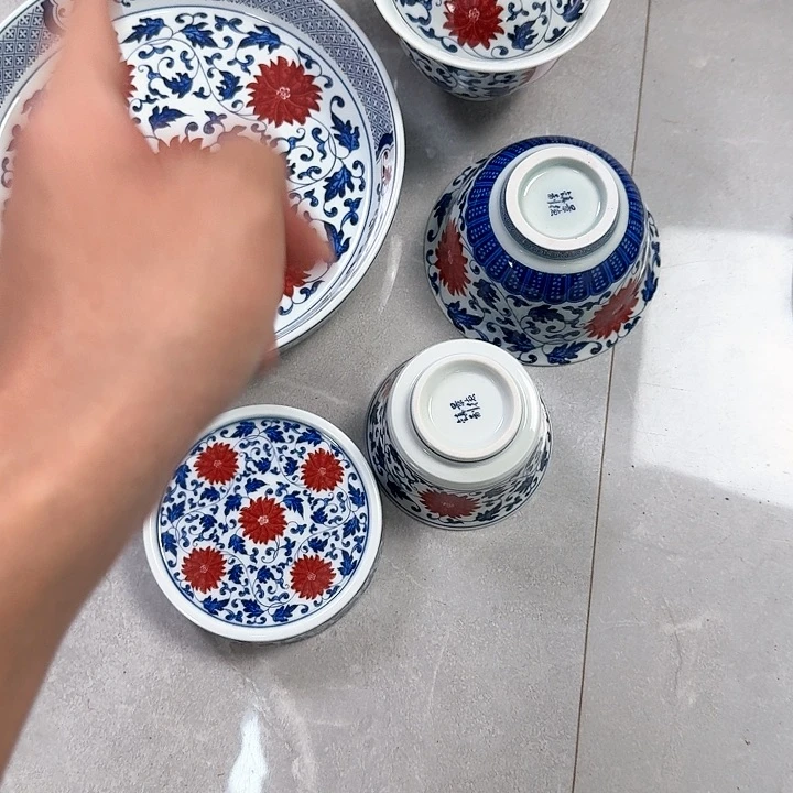 杯釉里红缠枝莲5件套景德镇