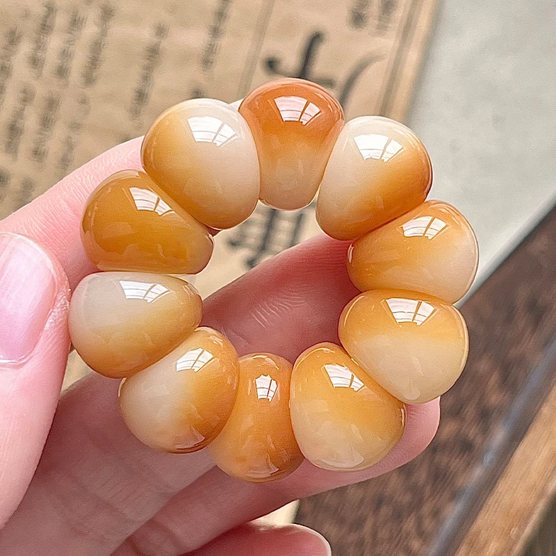 天然菩提根山竹小手捻奶白山竹猪大肠根手串指尖文玩念珠女