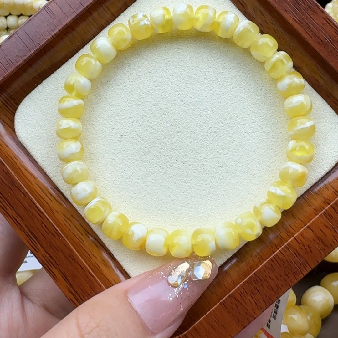 琥珀手链未镶嵌蜜蜡手串7.3mm金白精工老型极限弧福利价