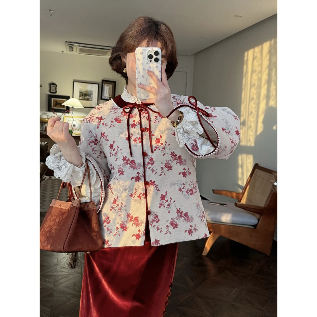 蕾英俊-渡清欢-冬季中国风新中式羽绒服外套+高腰酒红半裙-JF5761