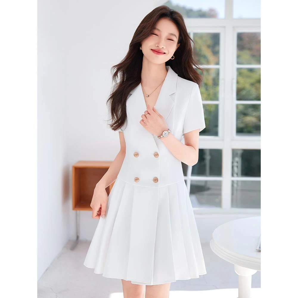 西装连衣裙女2025新款夏季高端美容院工作服职场通勤短袖职业西裙