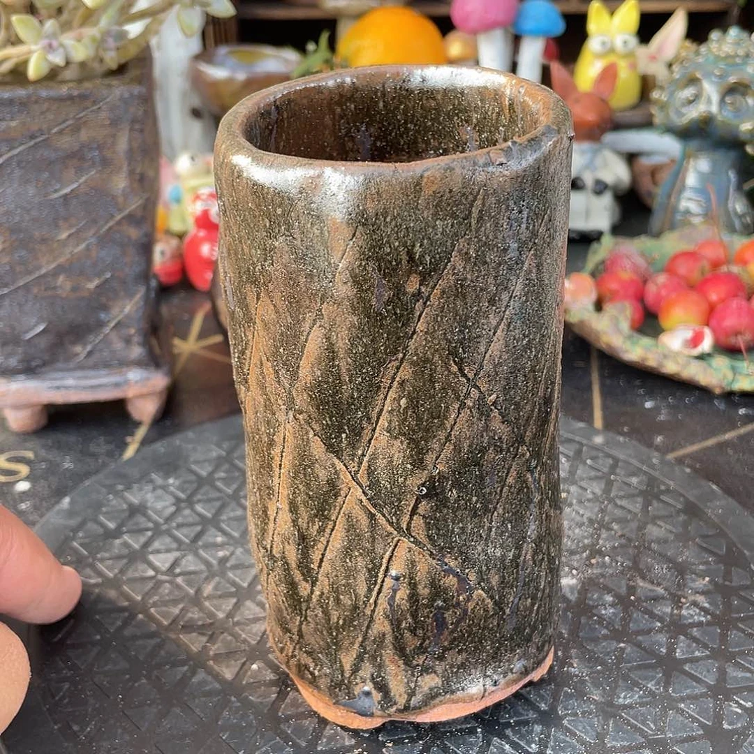 手工粗陶透气花花盆