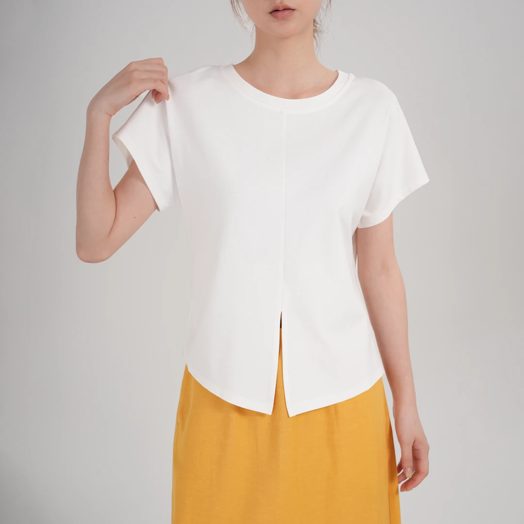 张小某竹纤维白色t恤短袖女时尚洋气休闲系带短款开叉上衣 T1645