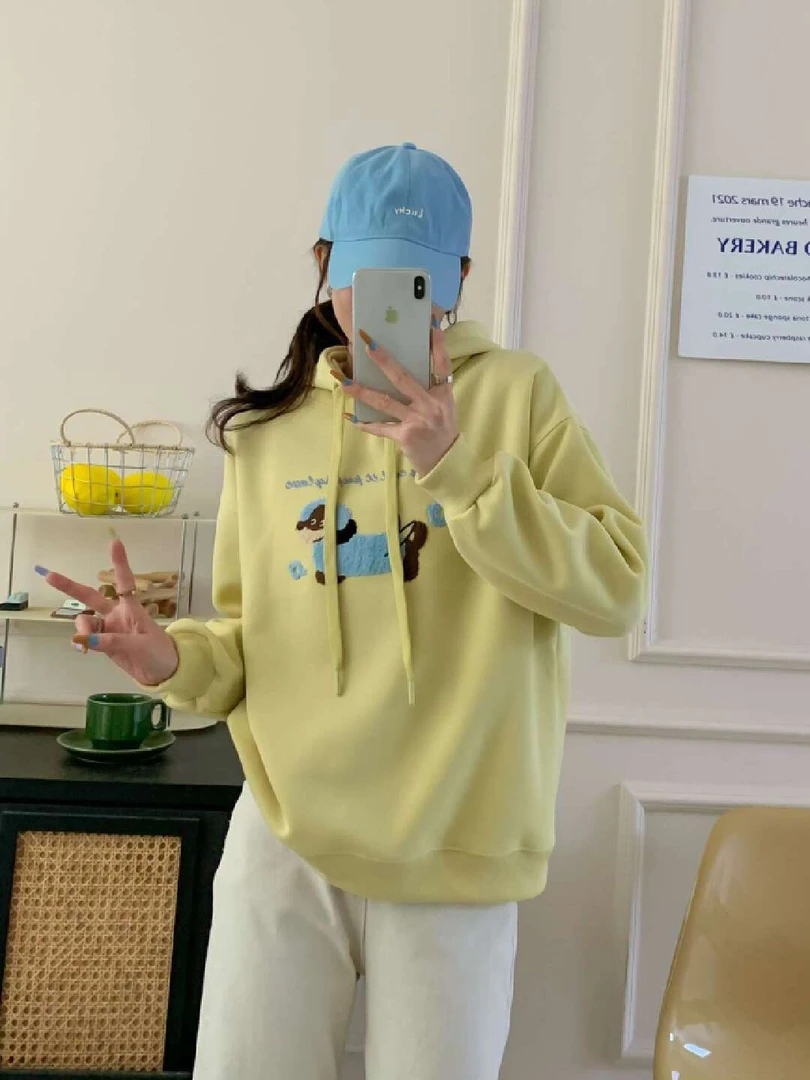 小蓝狗毛巾绣春季新款连帽蝴蝶结卫衣