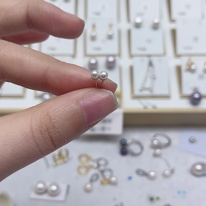 淡水珍珠耳饰银S925镶嵌沙*