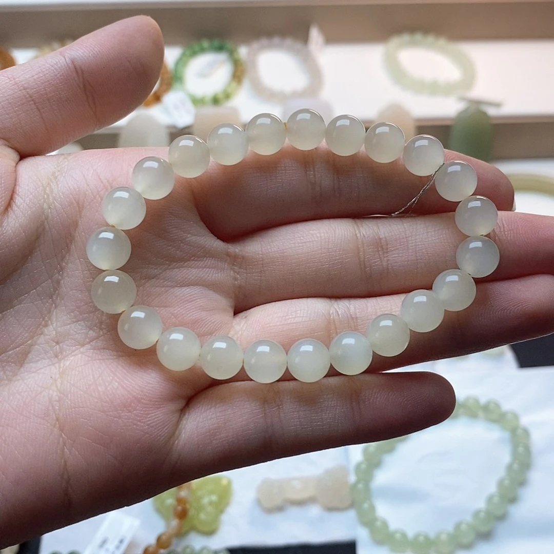 和田玉手链未镶嵌蜂蜜水一线猫8mm手串