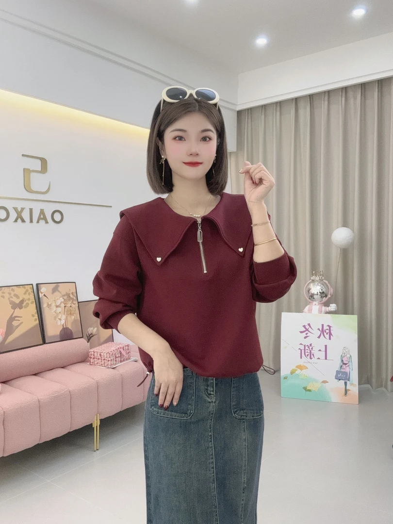 萧萧 休闲卫衣气质网红时尚减龄娃娃领翻领