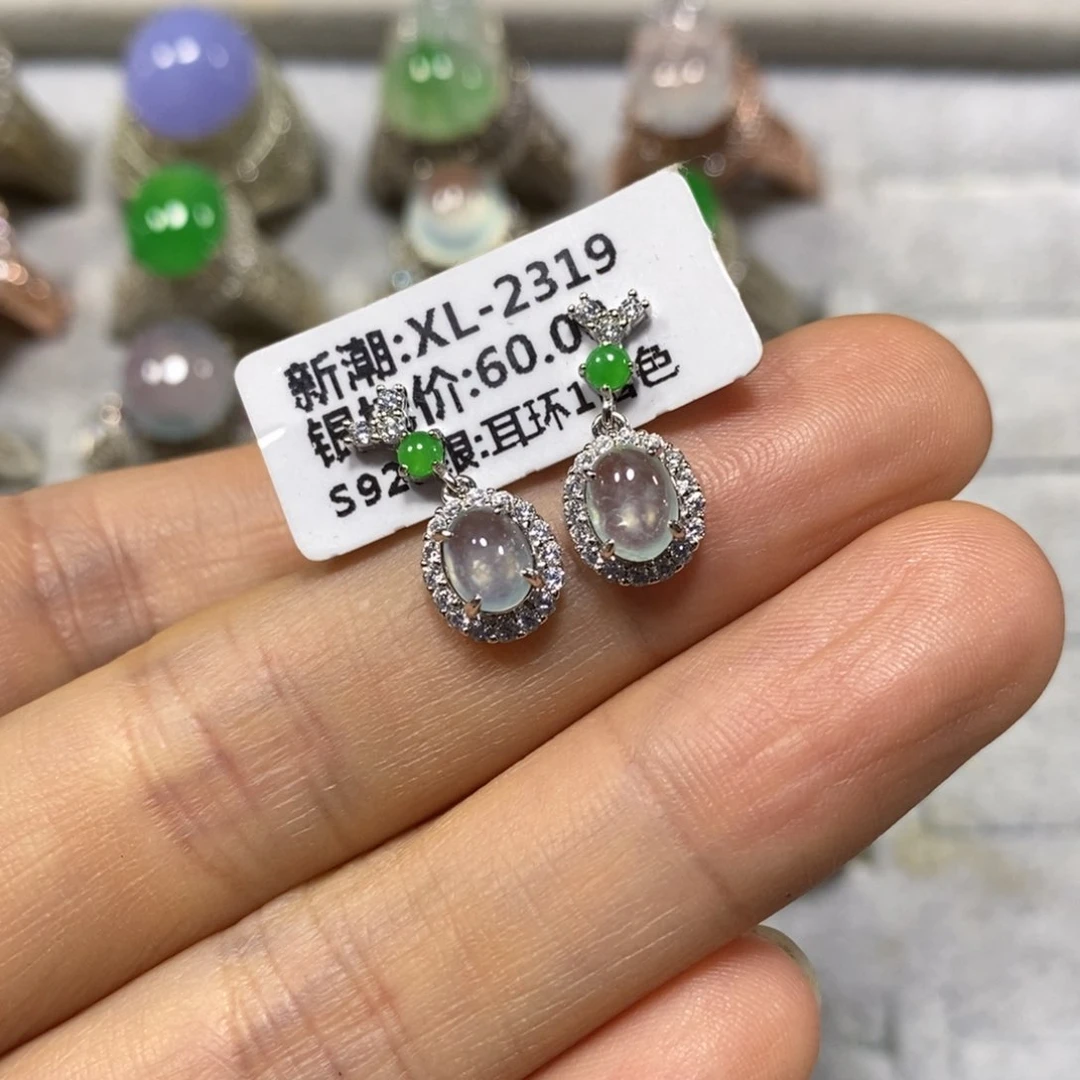 银S925镶嵌翡翠耳饰耳坠