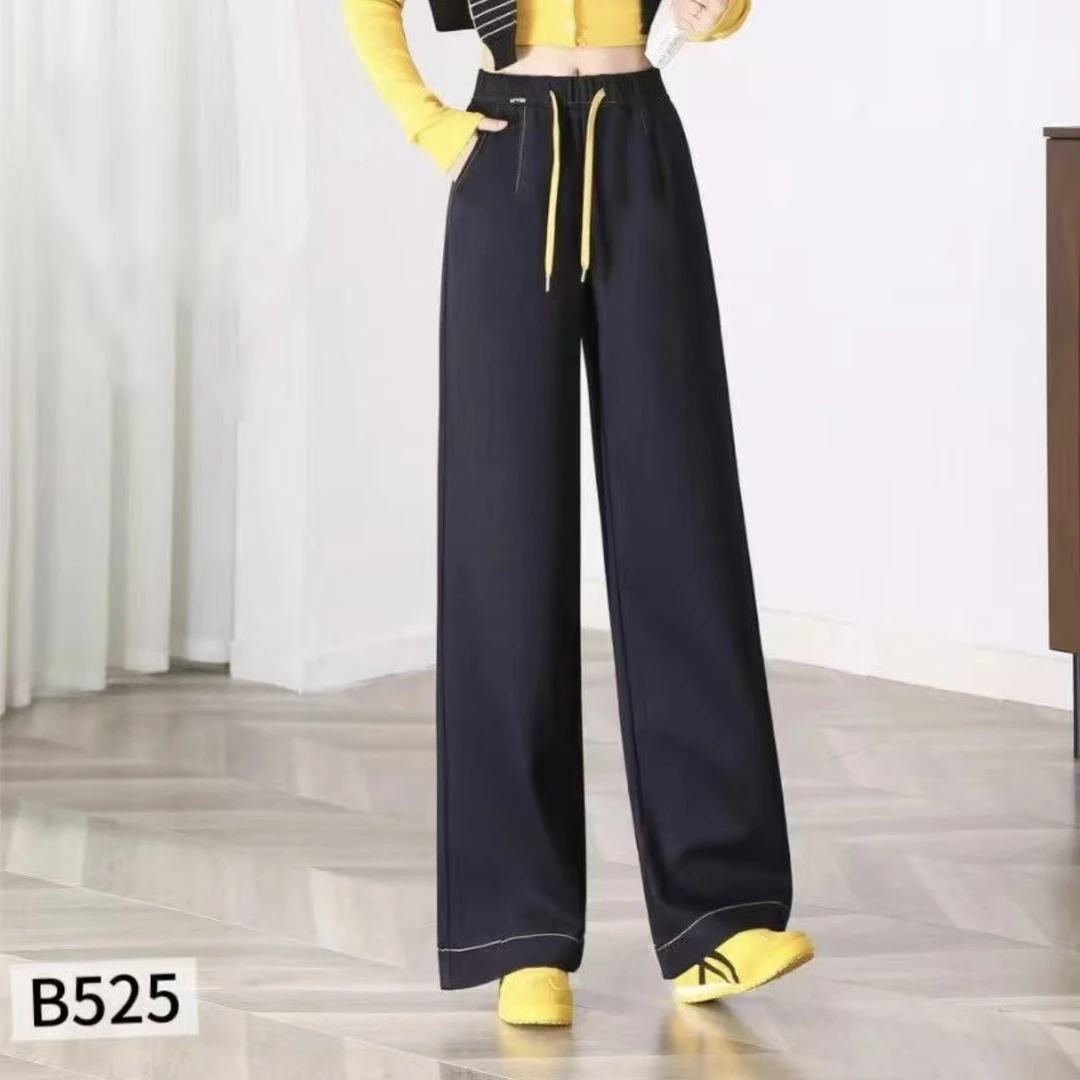 秋季上新丹宁风抽绳高弹牛仔直筒裤显瘦舒适