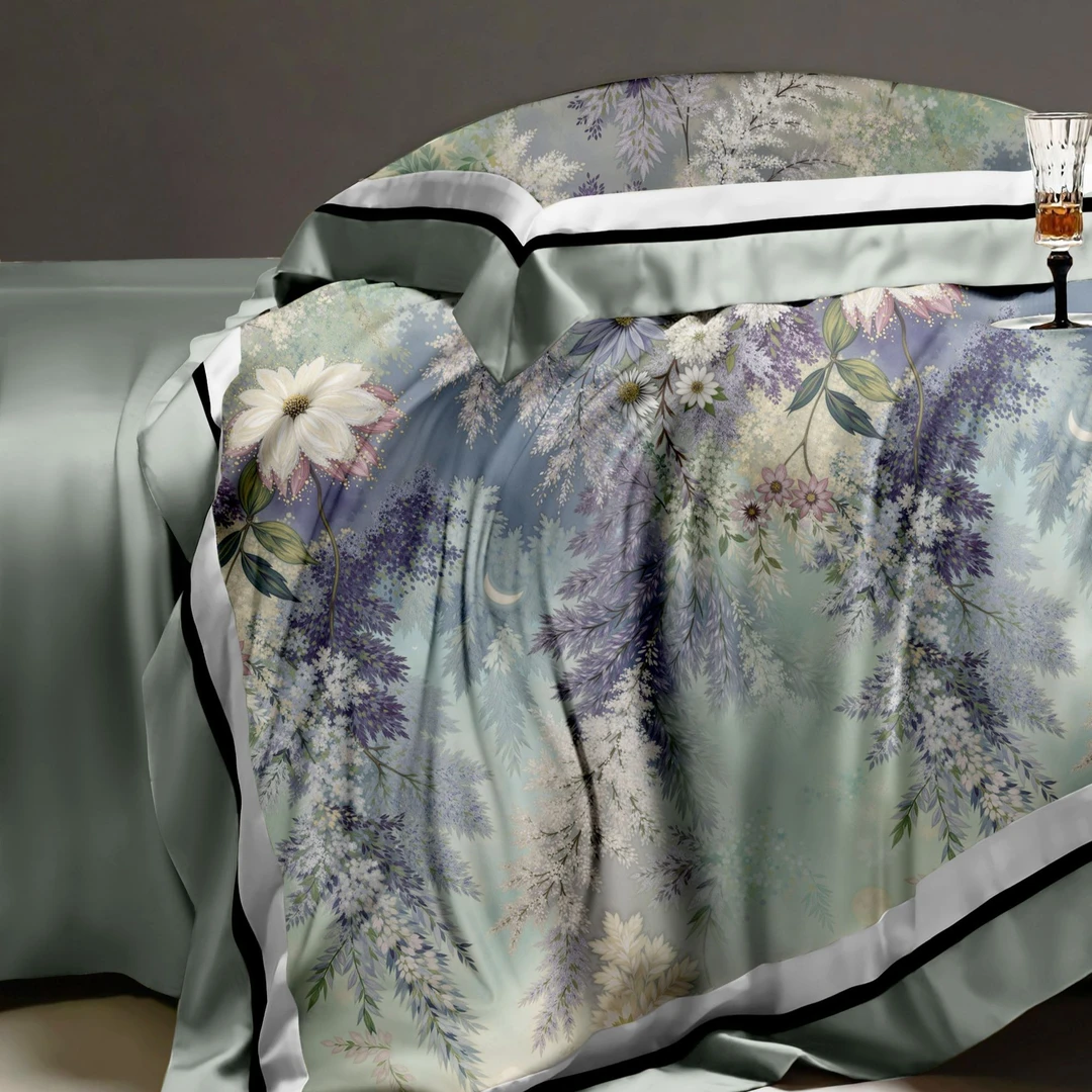 唐锦100s活性数码印花双拼四件套远山黛(033绿)-标准/加大