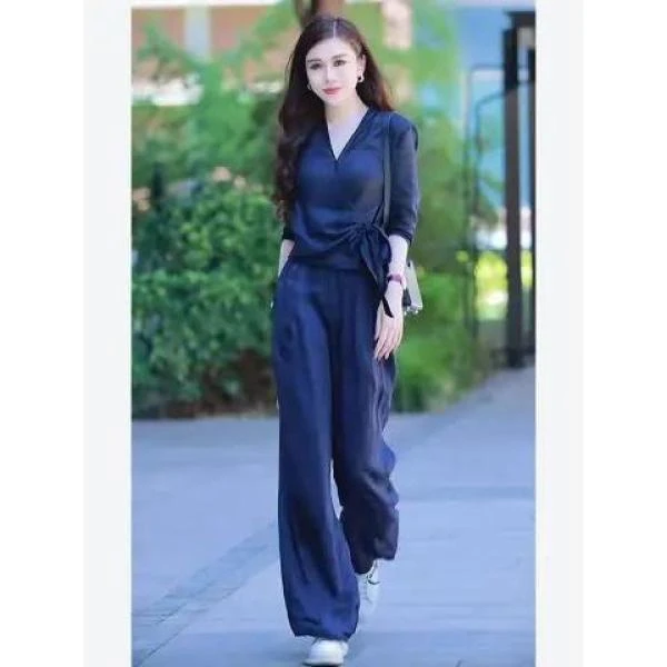 洋气两件套装女夏气质文艺显瘦减龄设计感领衬衫百搭高腰阔腿裤